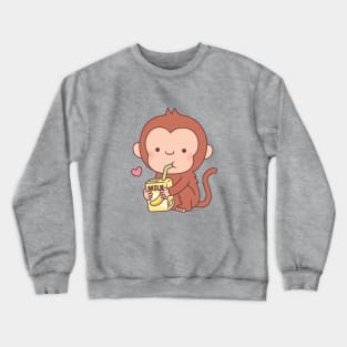 Cute Little Monkey Loves Banana Milk Crewneck Sweatshirt